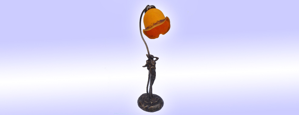 lampe verre et statuette en bronze